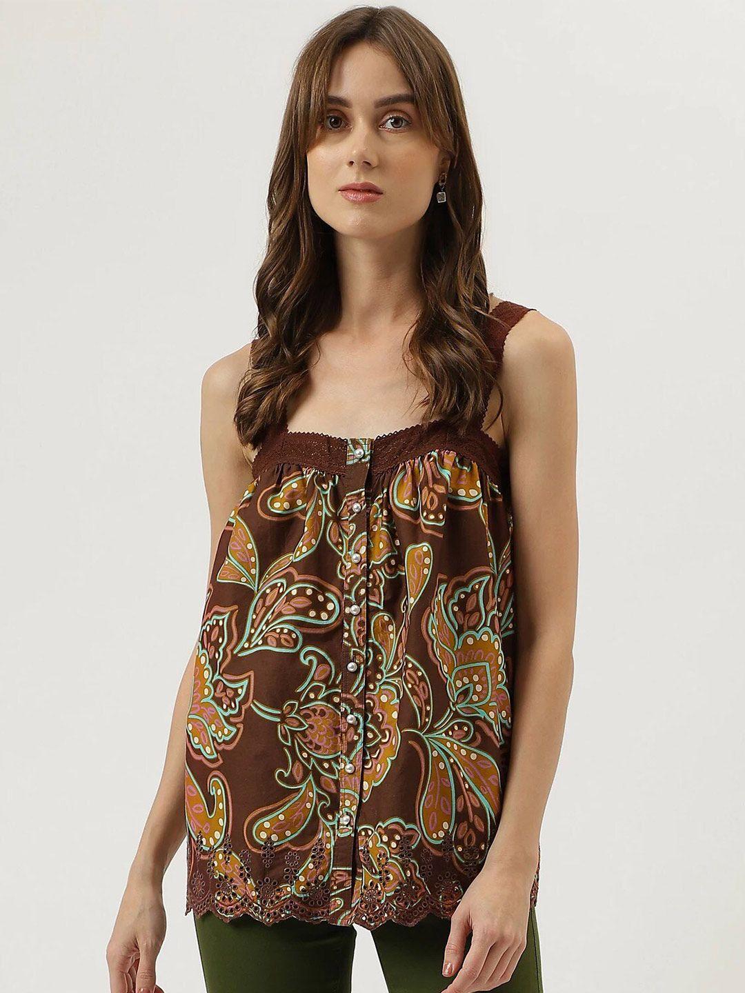 marks & spencer ethnic motifs printed lace detail shoulder straps top