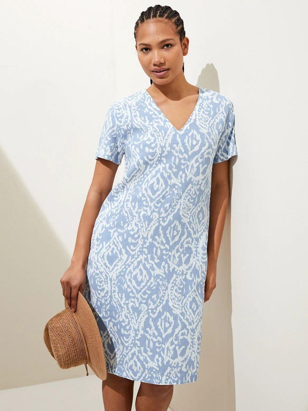 marks & spencer ethnic motifs printed linen a-line dress
