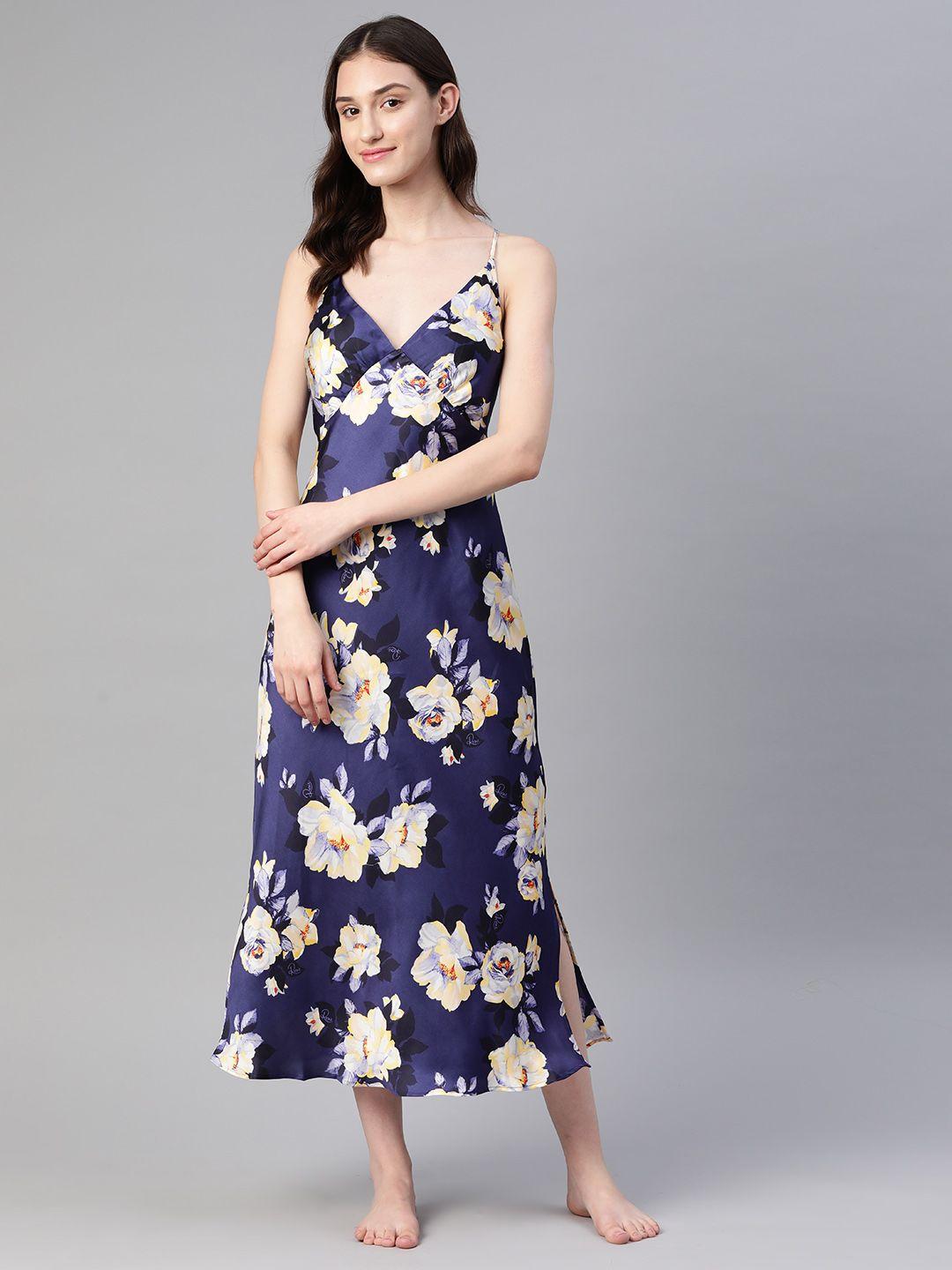 marks & spencer floral print lace inserted midi nightdress