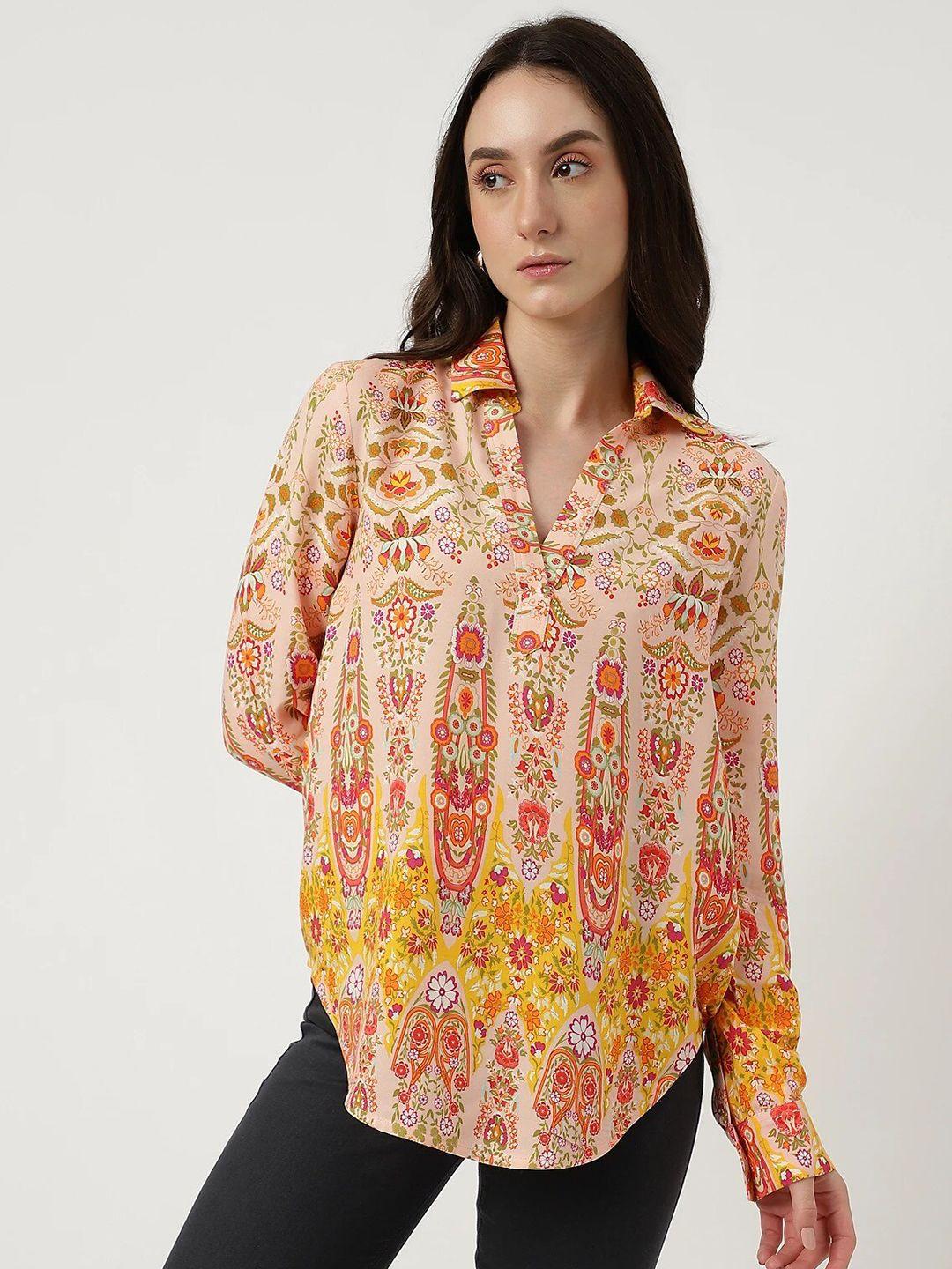 marks & spencer floral print shirt collar top
