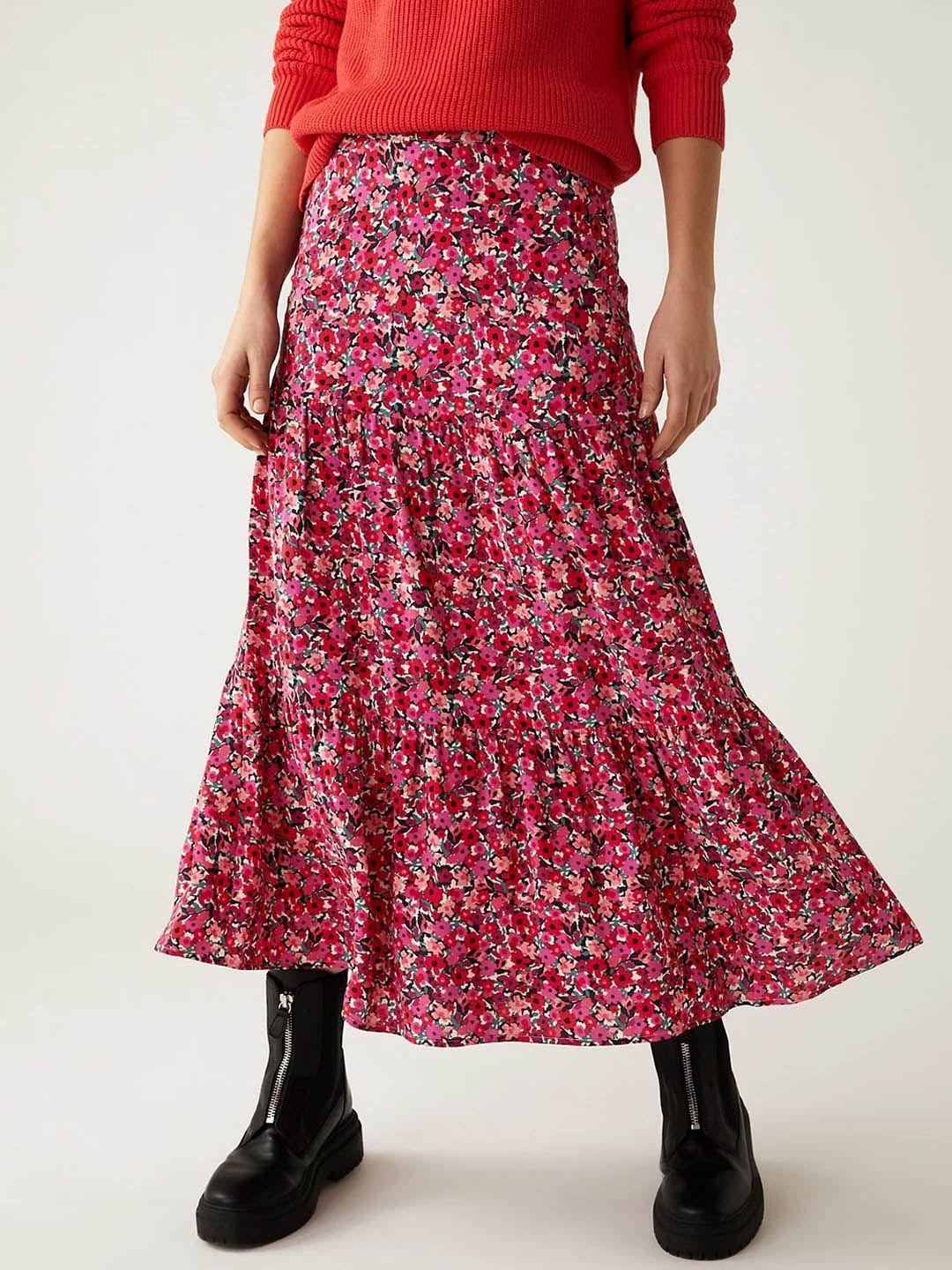 marks & spencer floral printed a-line midi skirt