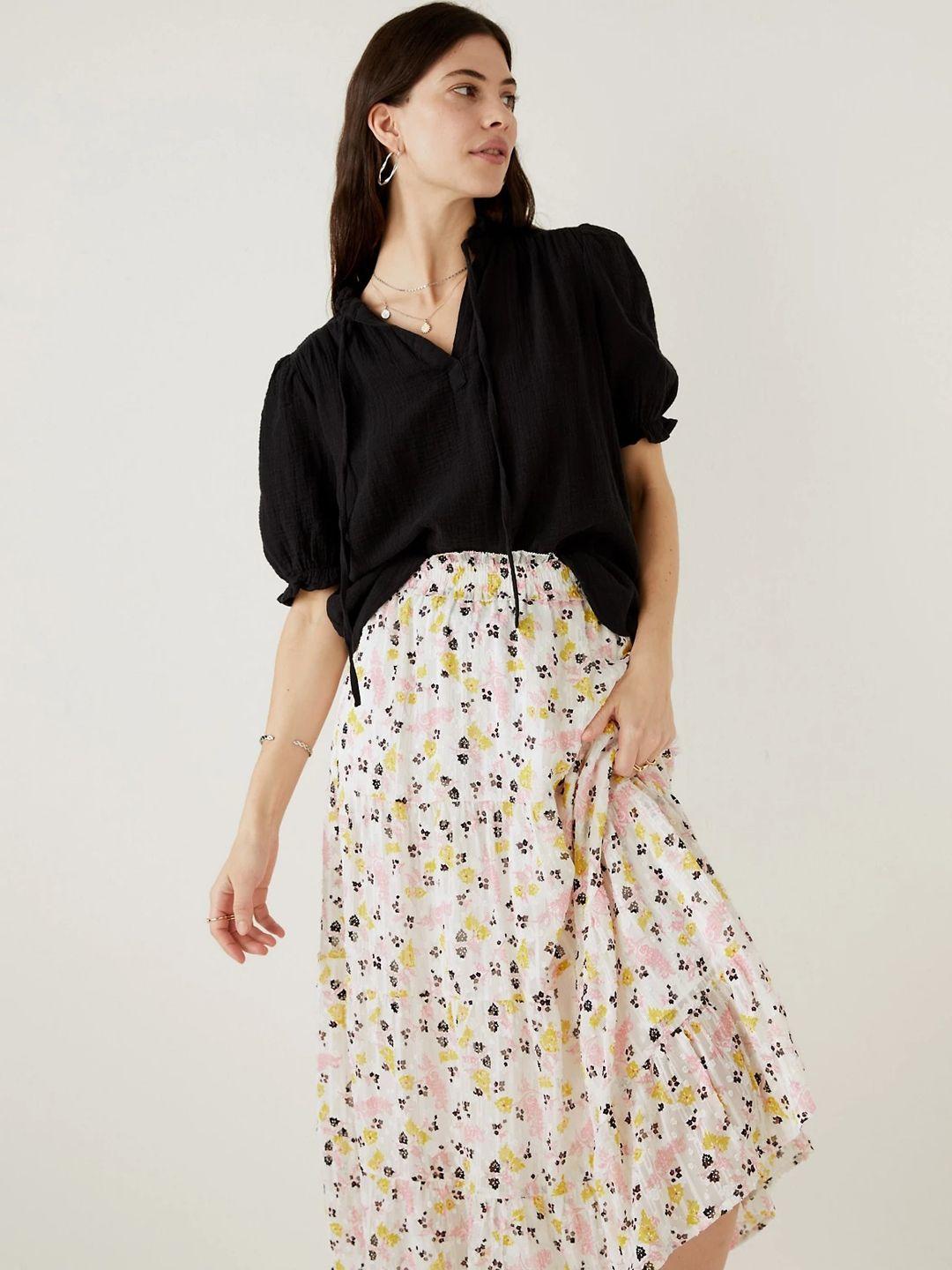 marks & spencer floral printed flared midi tiered skirt