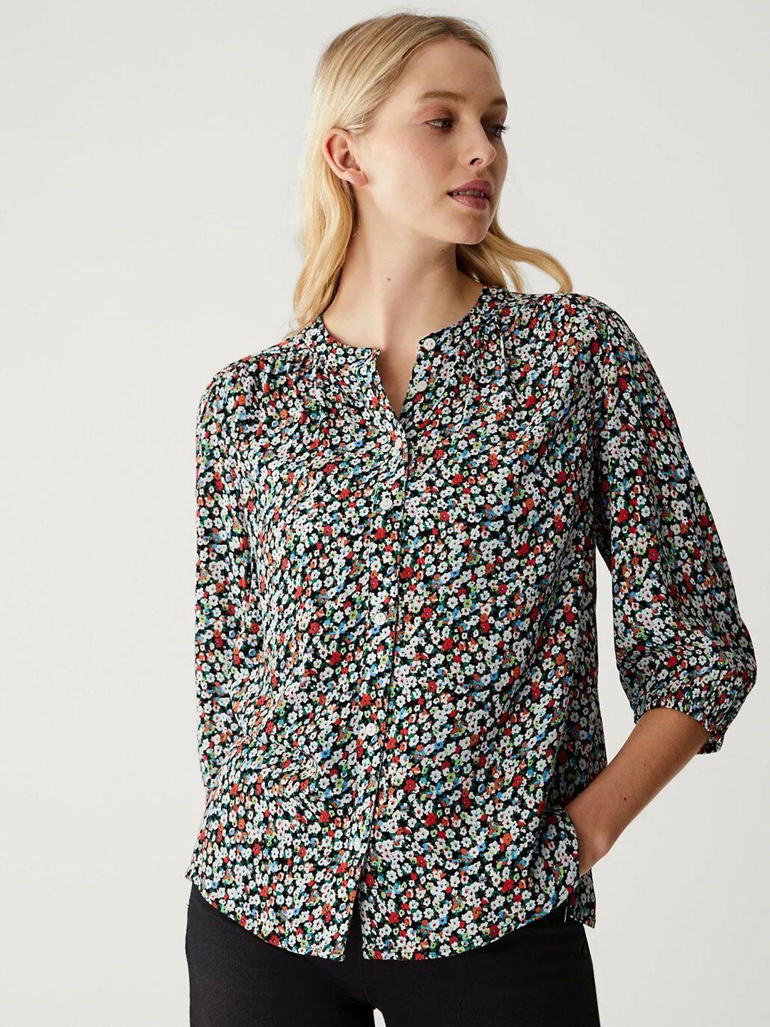 marks & spencer floral printed heney neck shirt style top