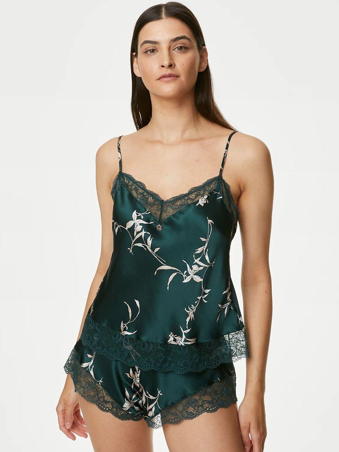 marks & spencer floral printed lace detail shoulder strap camisole