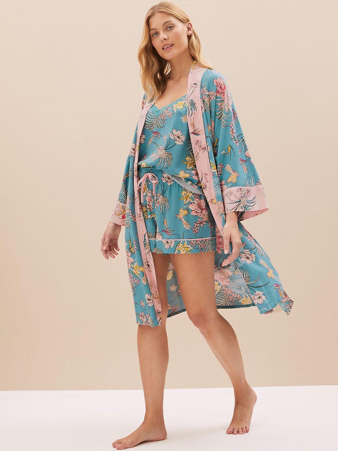 marks & spencer floral printed lace kimono robe