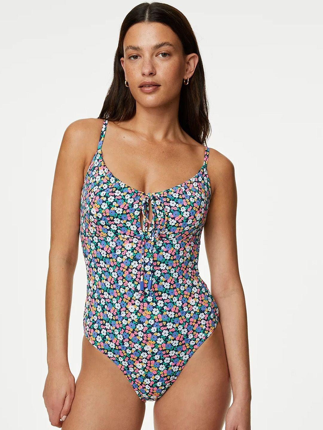 marks & spencer floral printed padded swim bodysuit