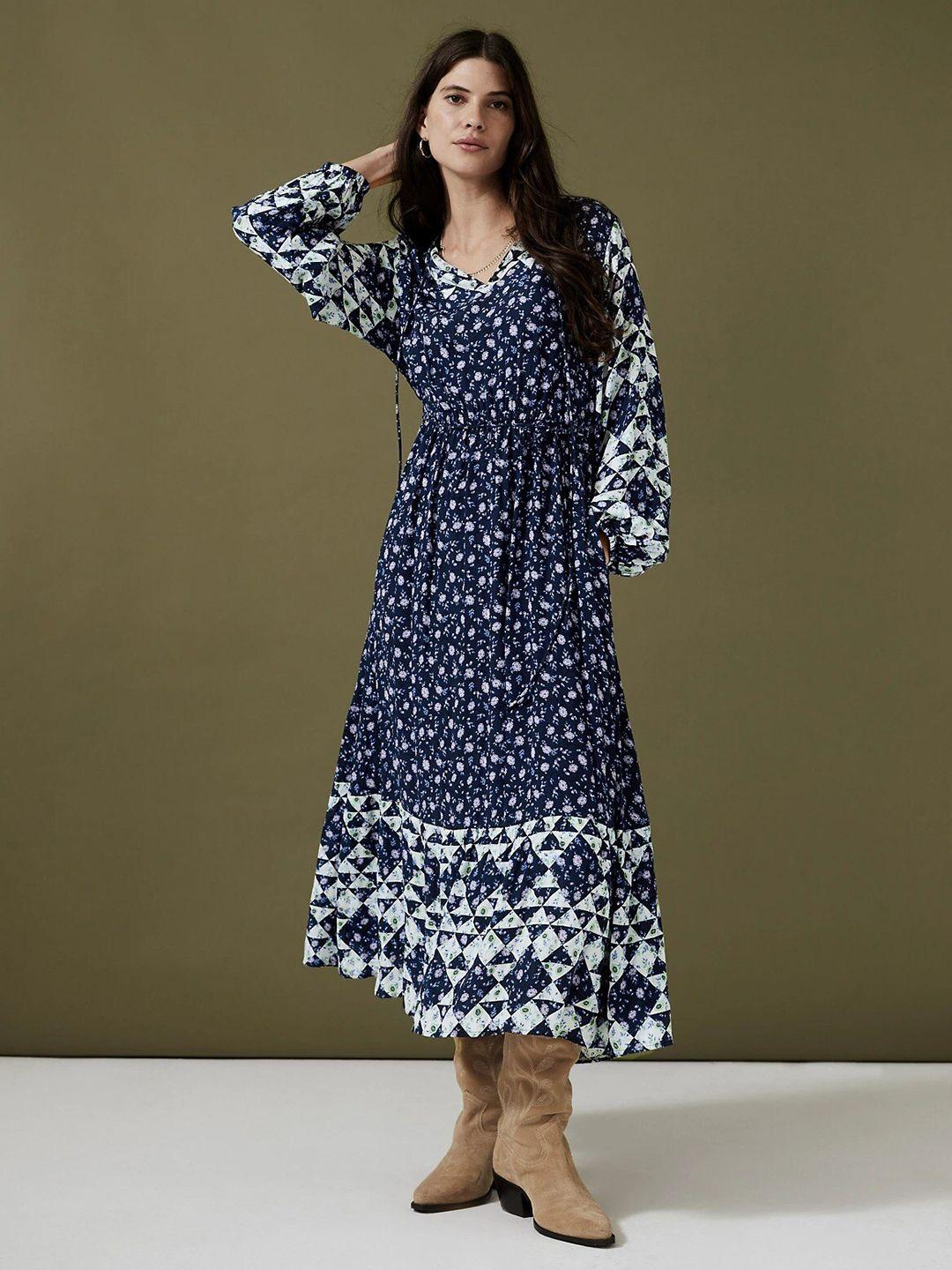 marks & spencer floral printed puff sleeves a-line midi dress