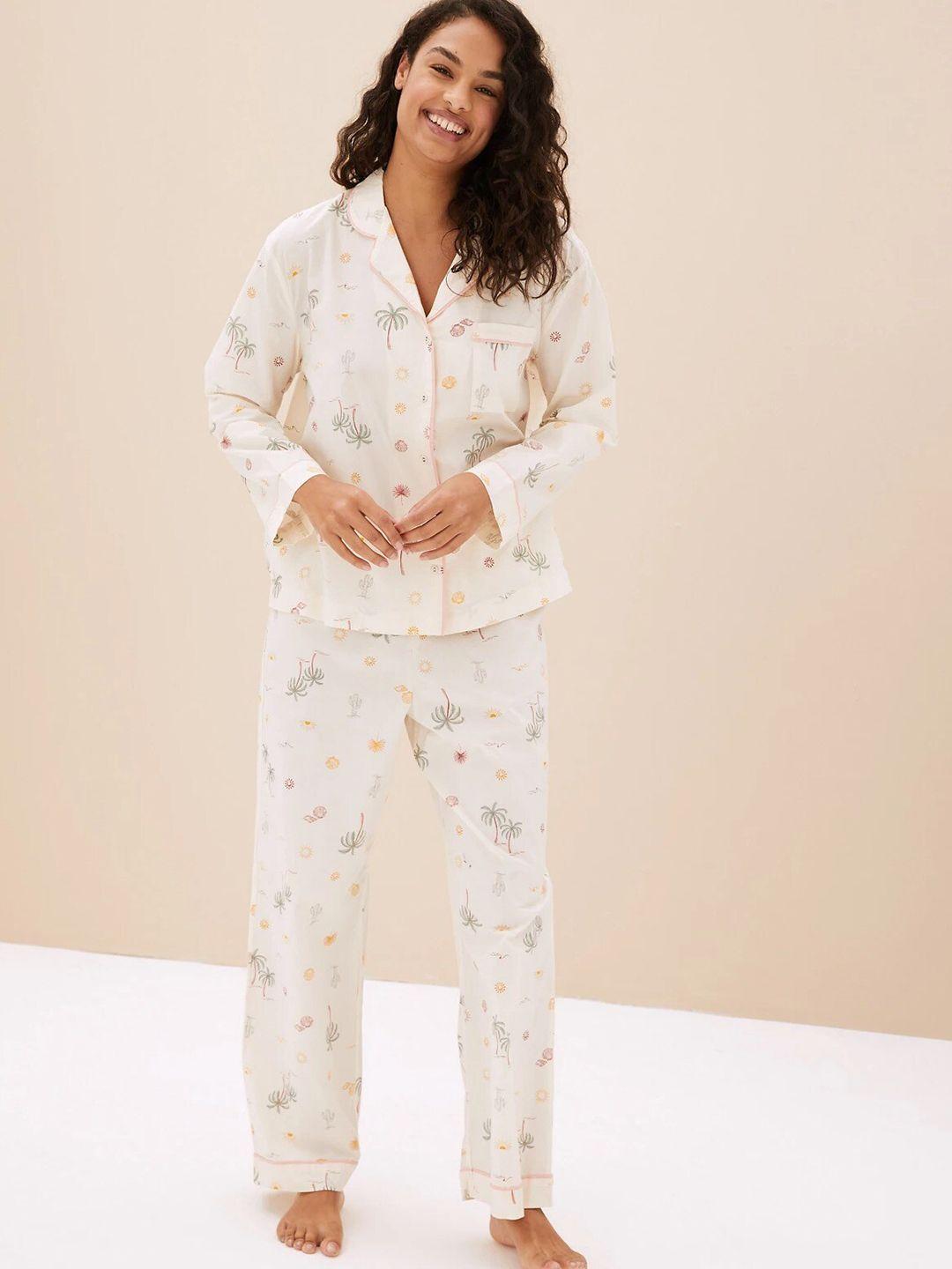 marks & spencer floral printed pure cotton night suit