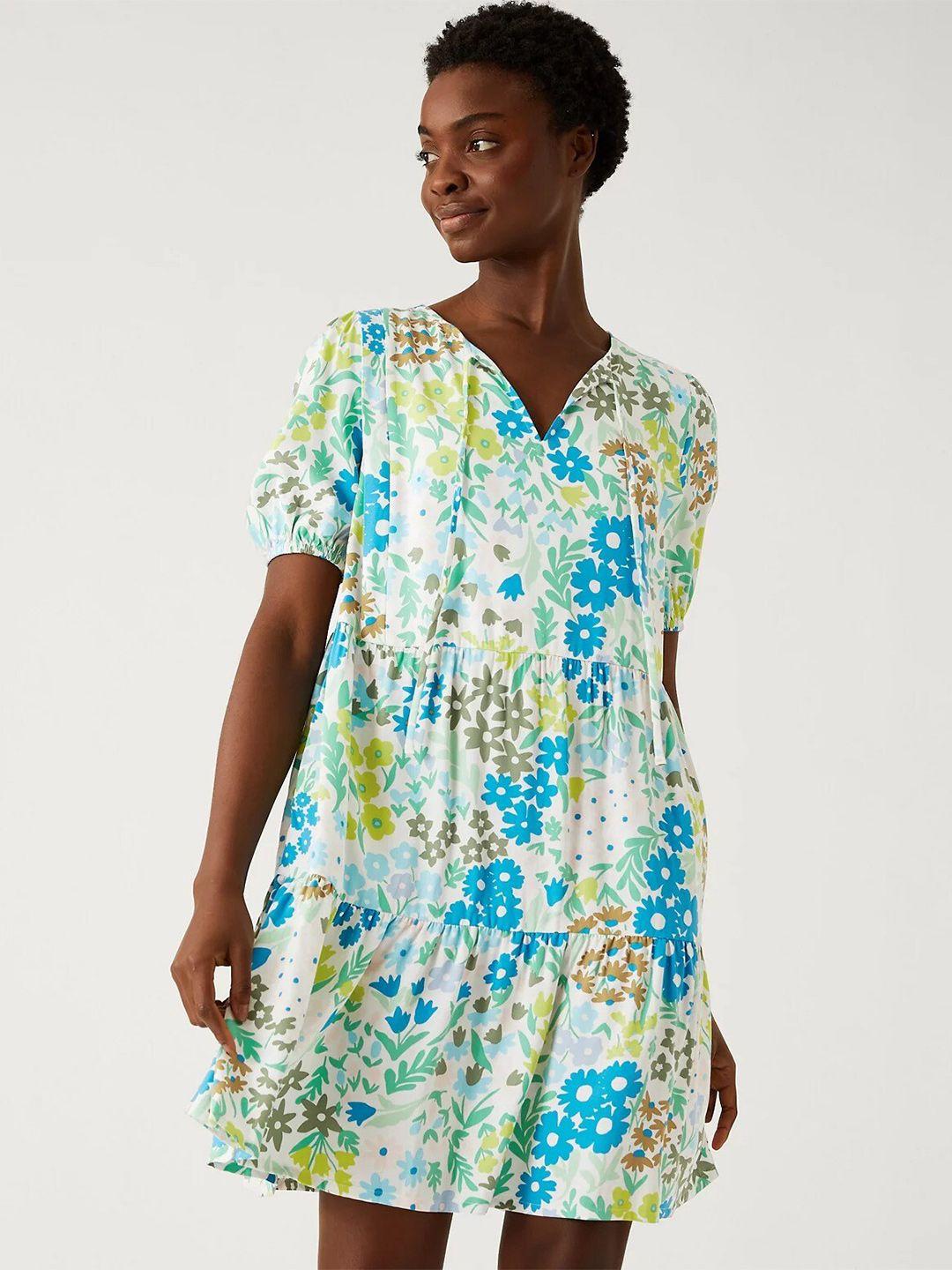 marks & spencer floral printed tie-up neck a-line dress