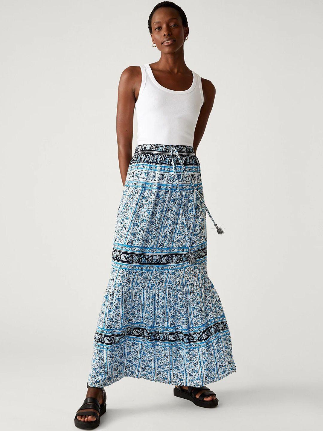 marks & spencer floral printed tiered maxi skirt