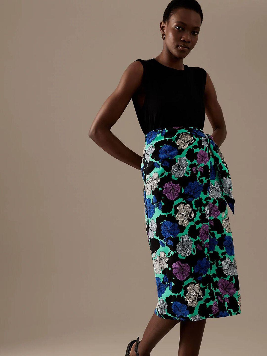 marks & spencer floral printed wrap midi skirt