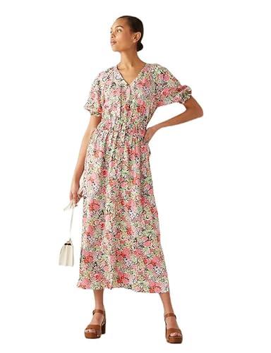 marks & spencer floral v-neck midi waisted dress t691650pink mix (l)