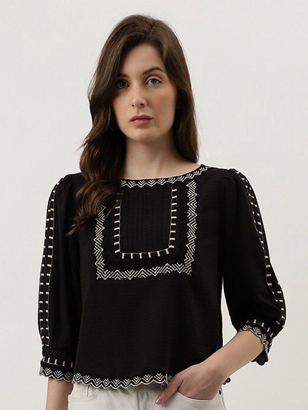 marks & spencer geometric embroidered round neck casual top