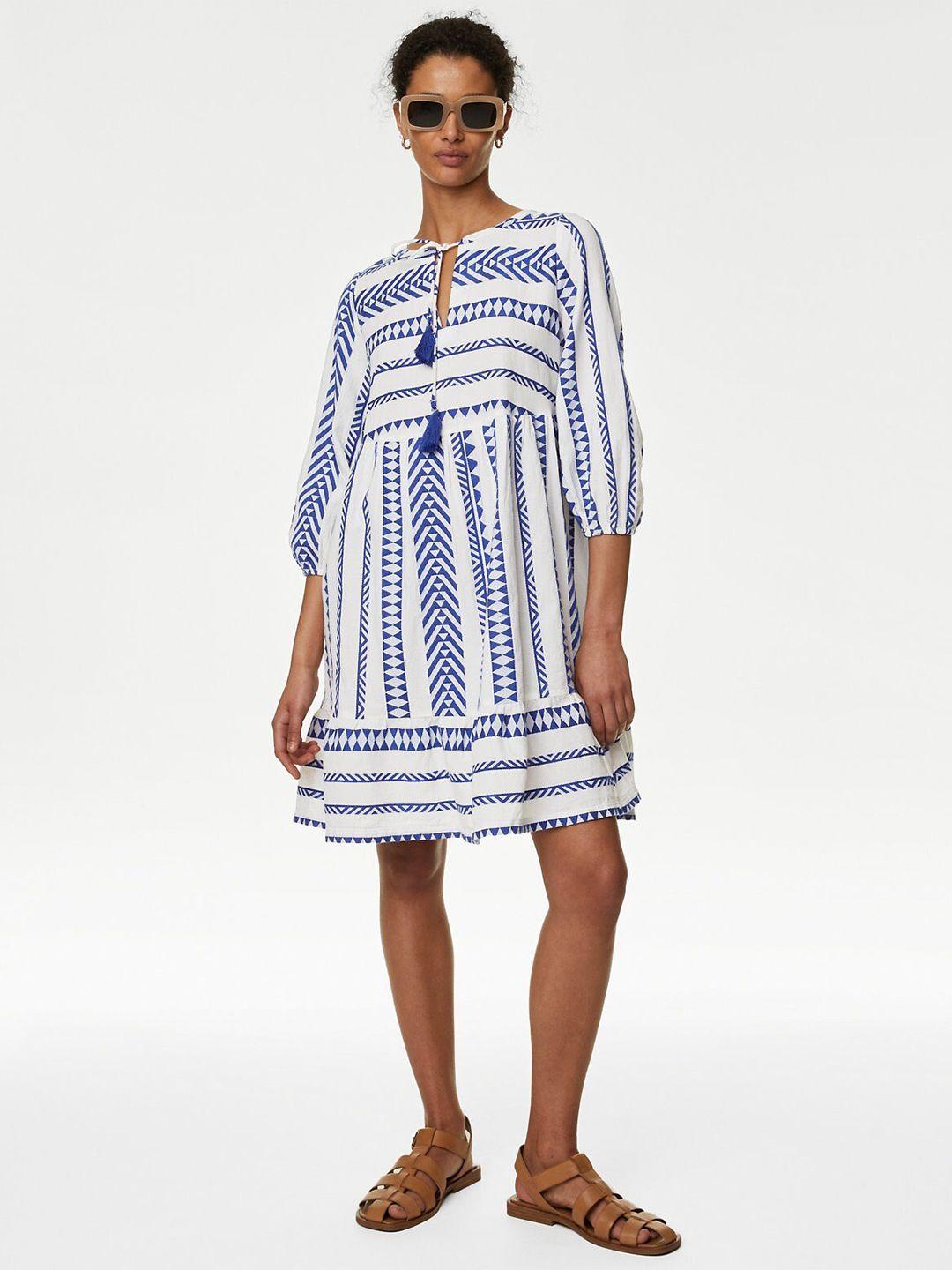 marks & spencer geometric printed tie-up neck a-line dress