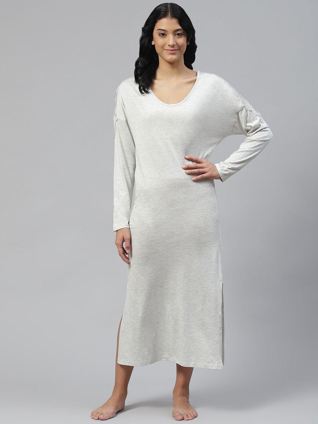 marks & spencer grey melange solid maxi nightdress