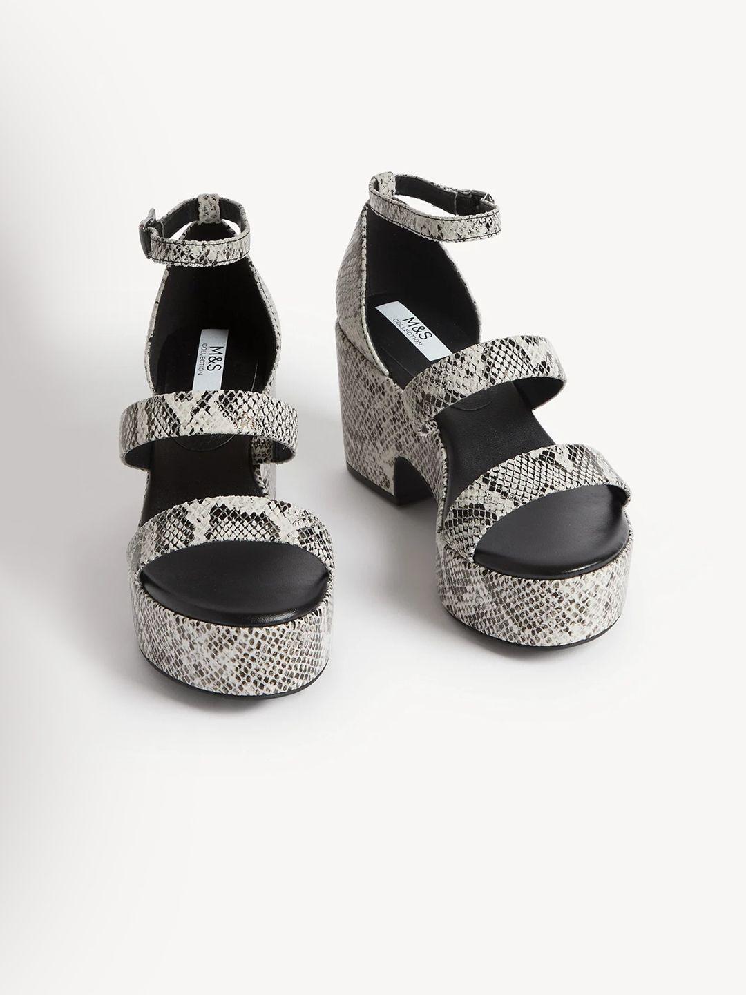 marks & spencer grey textured block pumps with buckles