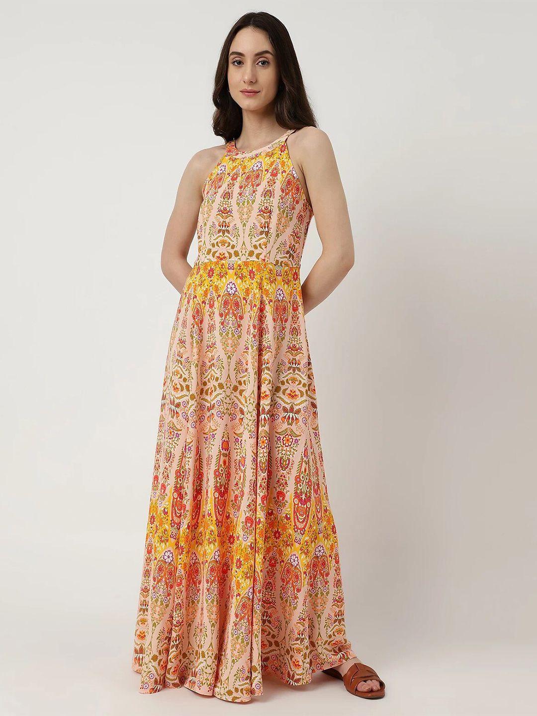 marks & spencer halter neck floral printed a-line dress