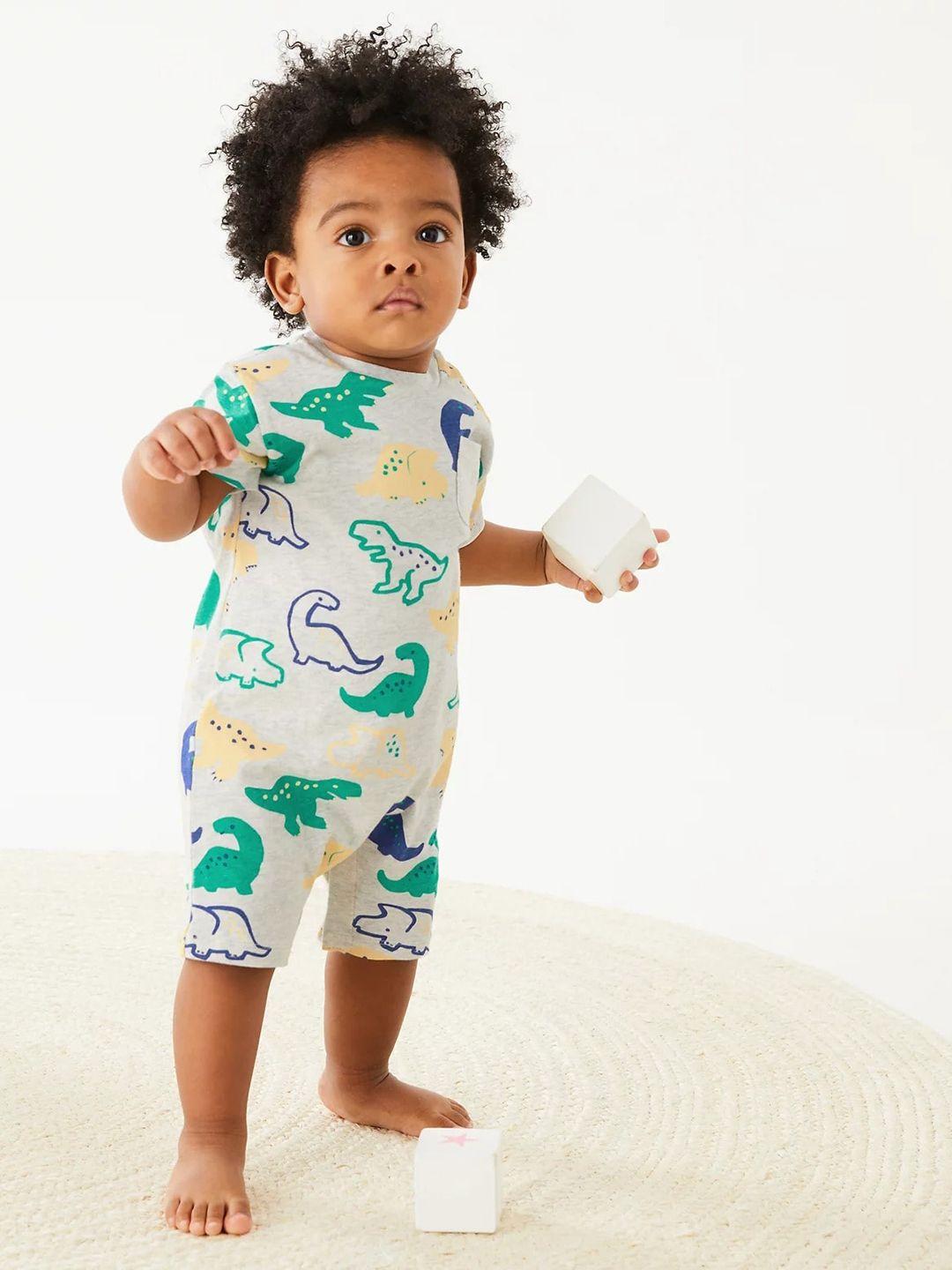 marks & spencer infant boys dino printed pure cotton rompers