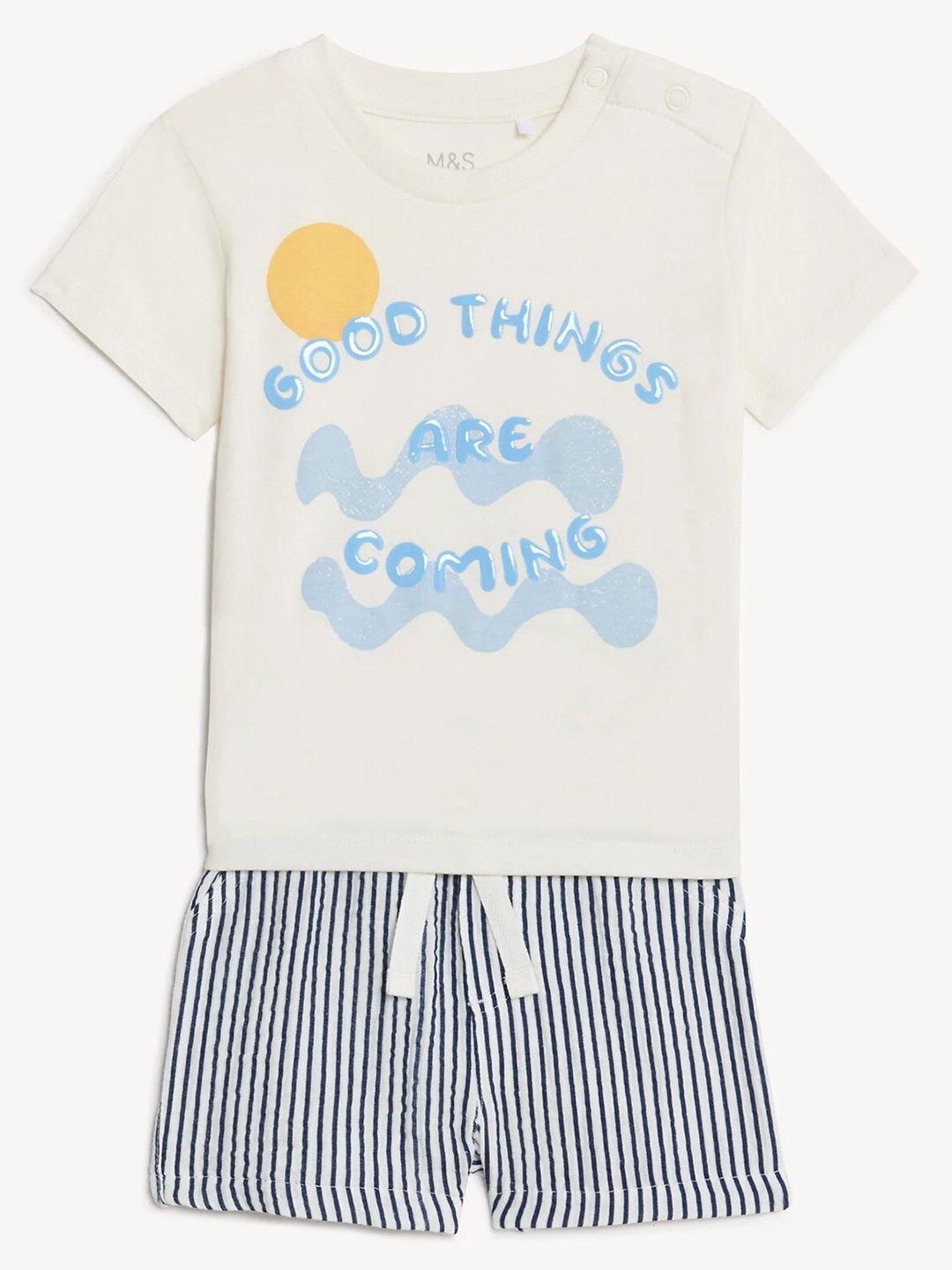 marks & spencer infants boys printed pure cotton t-shirt with shorts