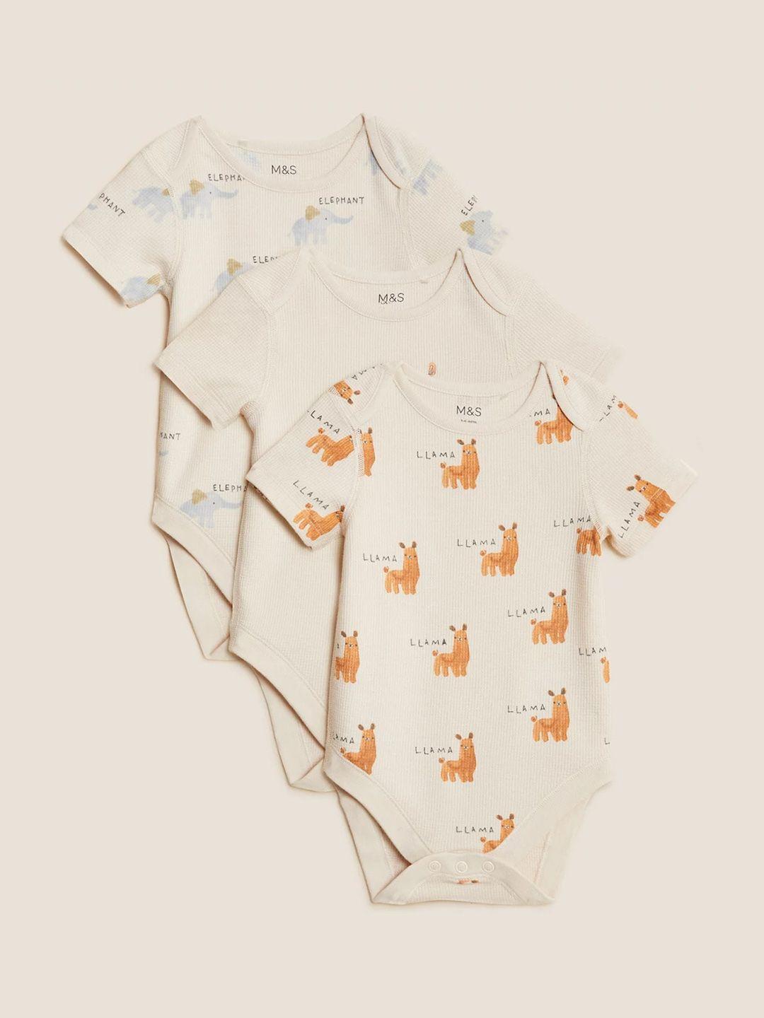 marks & spencer infants pack of 3 printed pure cotton rompers