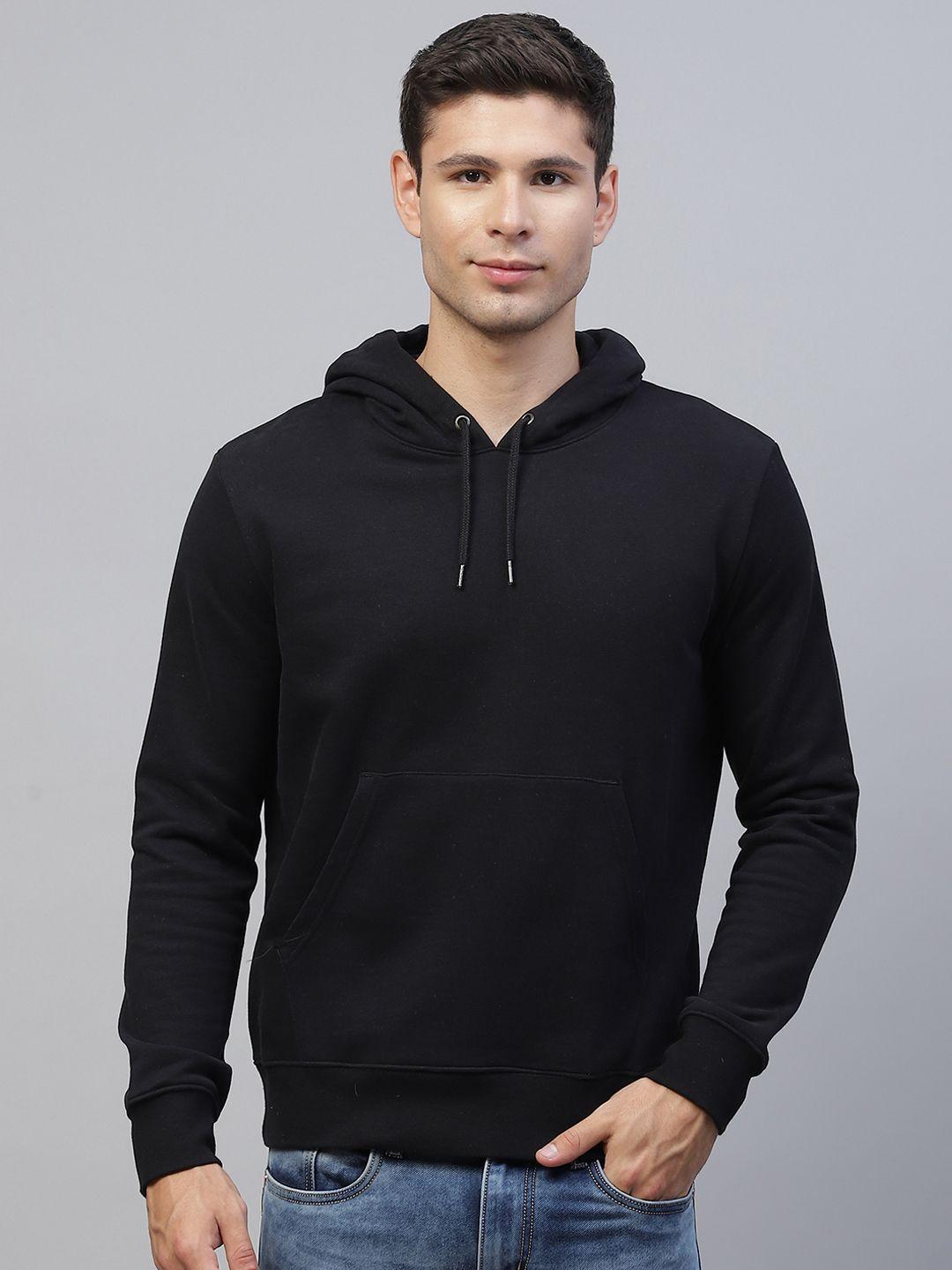 marks & spencer men black solid hooded pure cotton sweatshirt