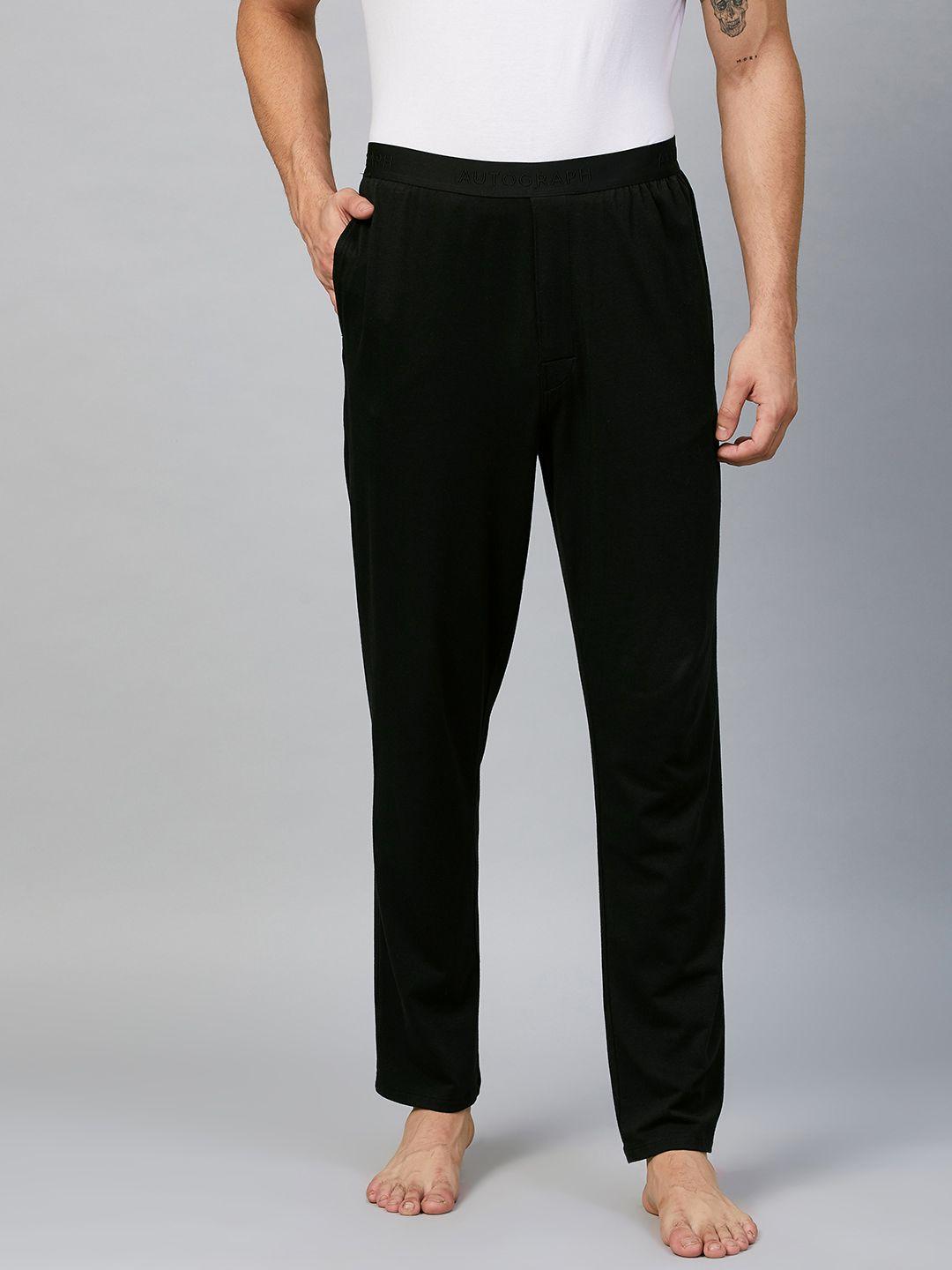 marks & spencer men black solid lounge pant