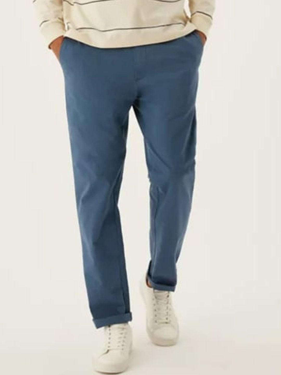 marks & spencer men blue high-rise trousers