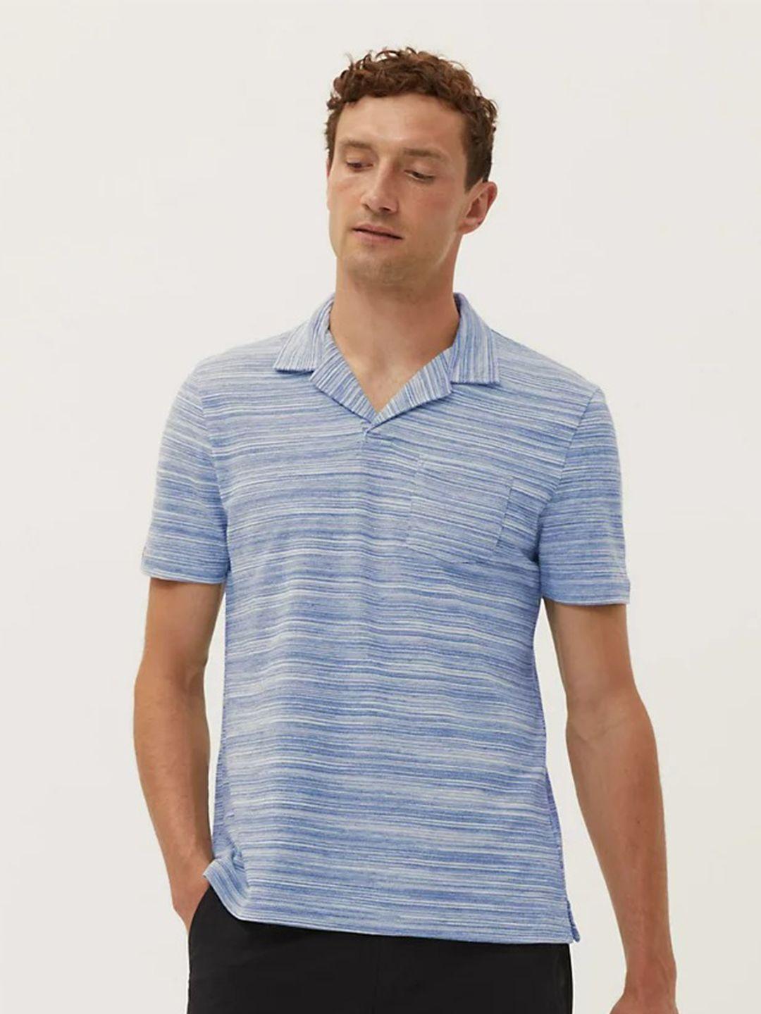 marks & spencer men blue polo collar t-shirt