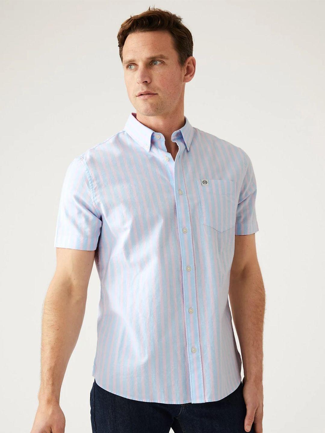 marks & spencer men button-down collar striped casual cotton shirt