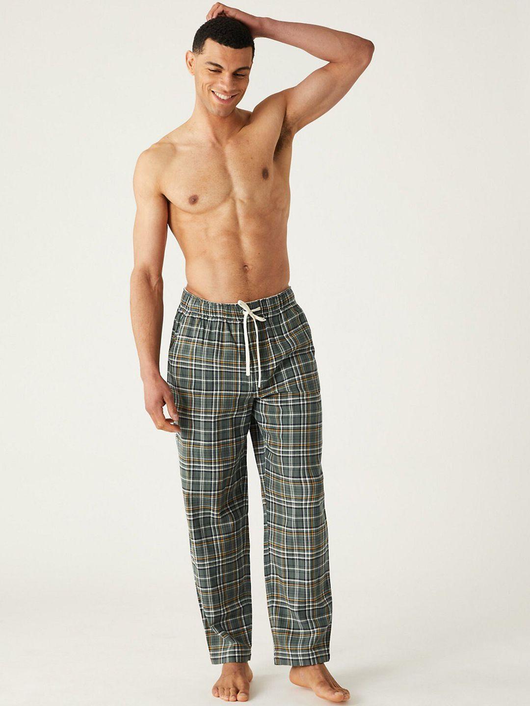 marks & spencer men checked pure cotton lounge pants