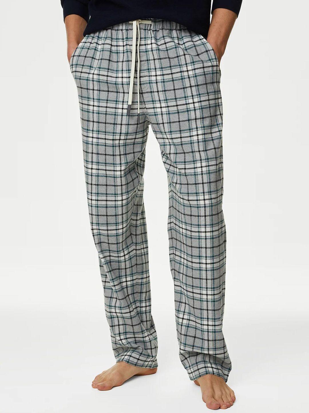 marks & spencer men checked pure-cotton lounge pants