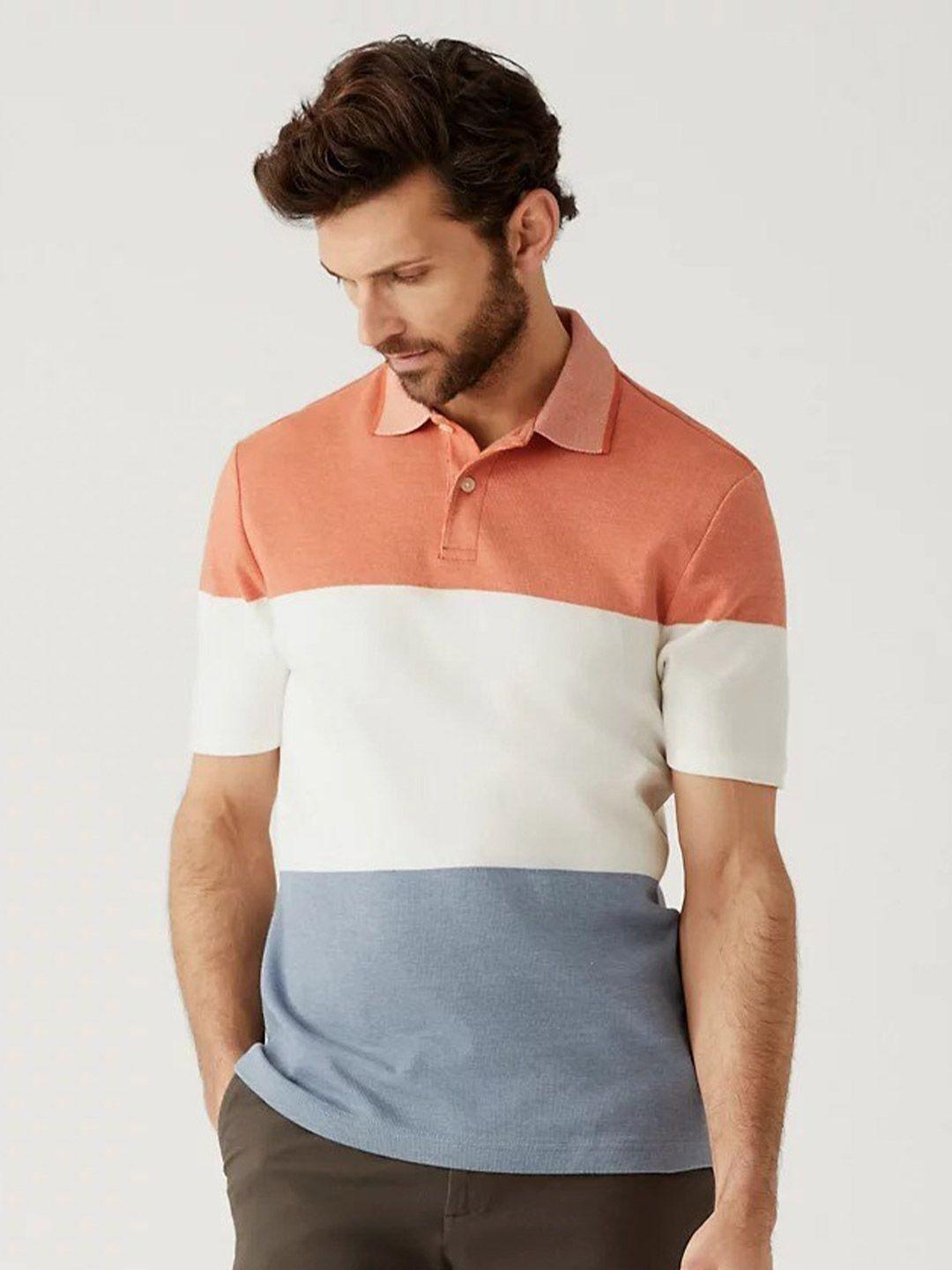 marks & spencer men colourblocked polo collar cotton t-shirt