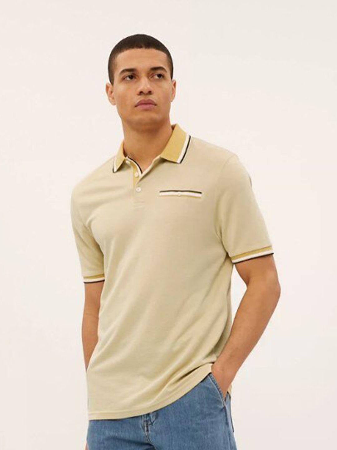 marks & spencer men gold-toned polo collar t-shirt