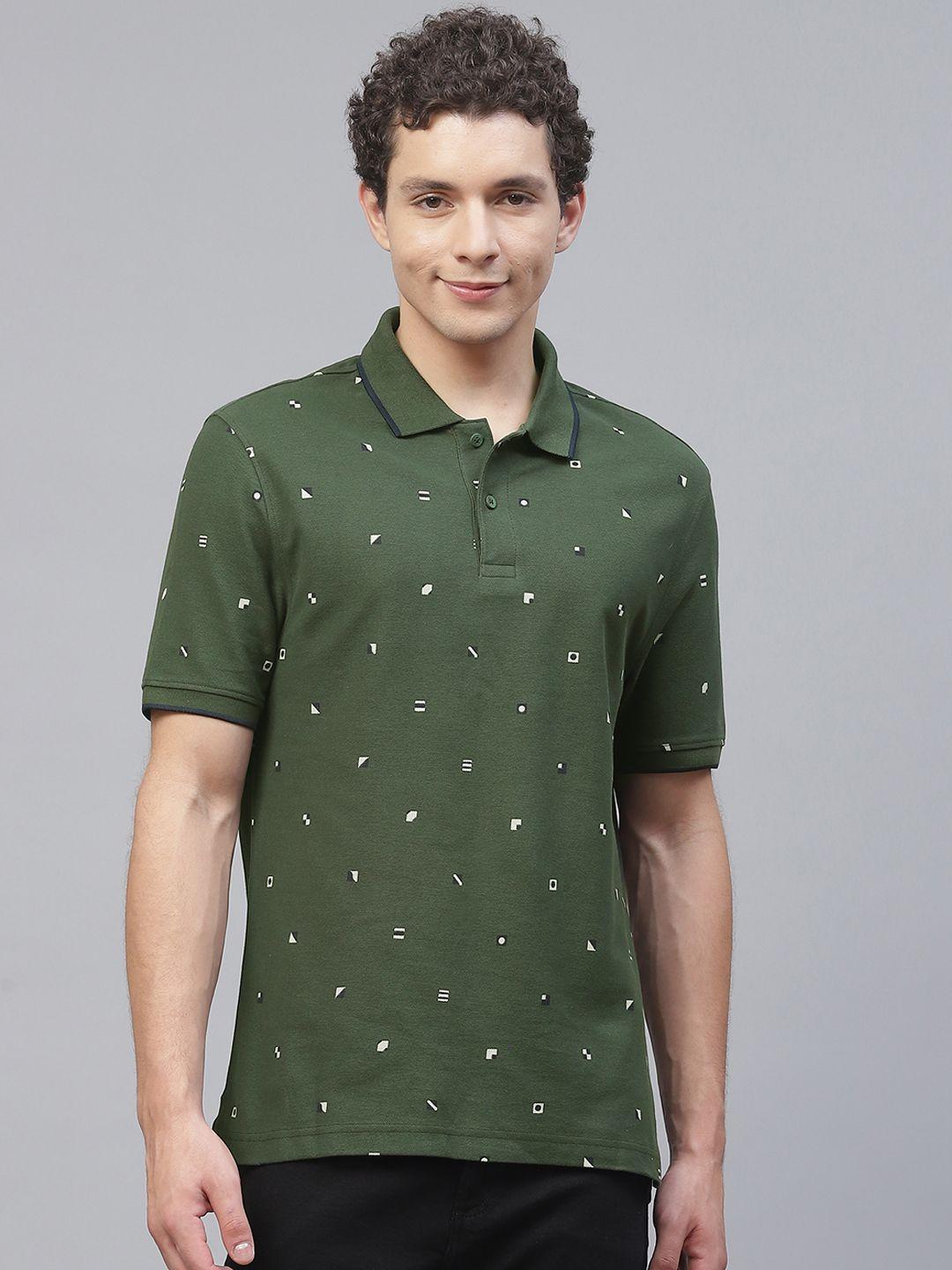 marks & spencer men green pure cotton printed polo collar t-shirt