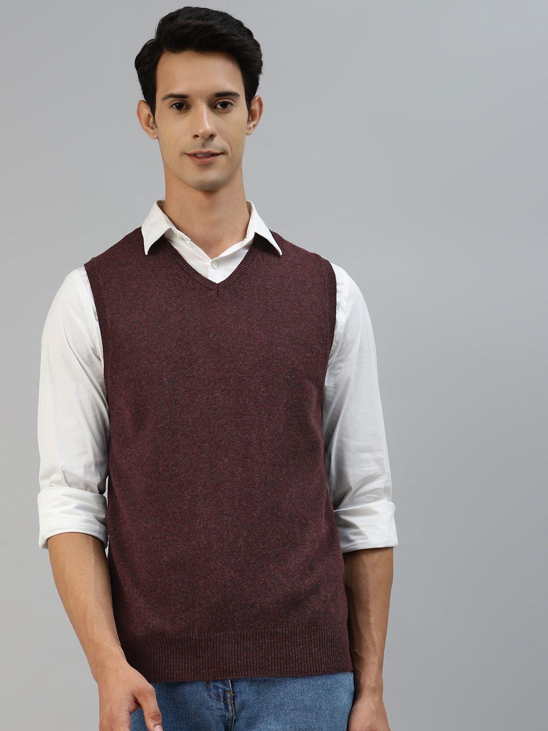 marks & spencer men maroon solid pure wool sweater vest