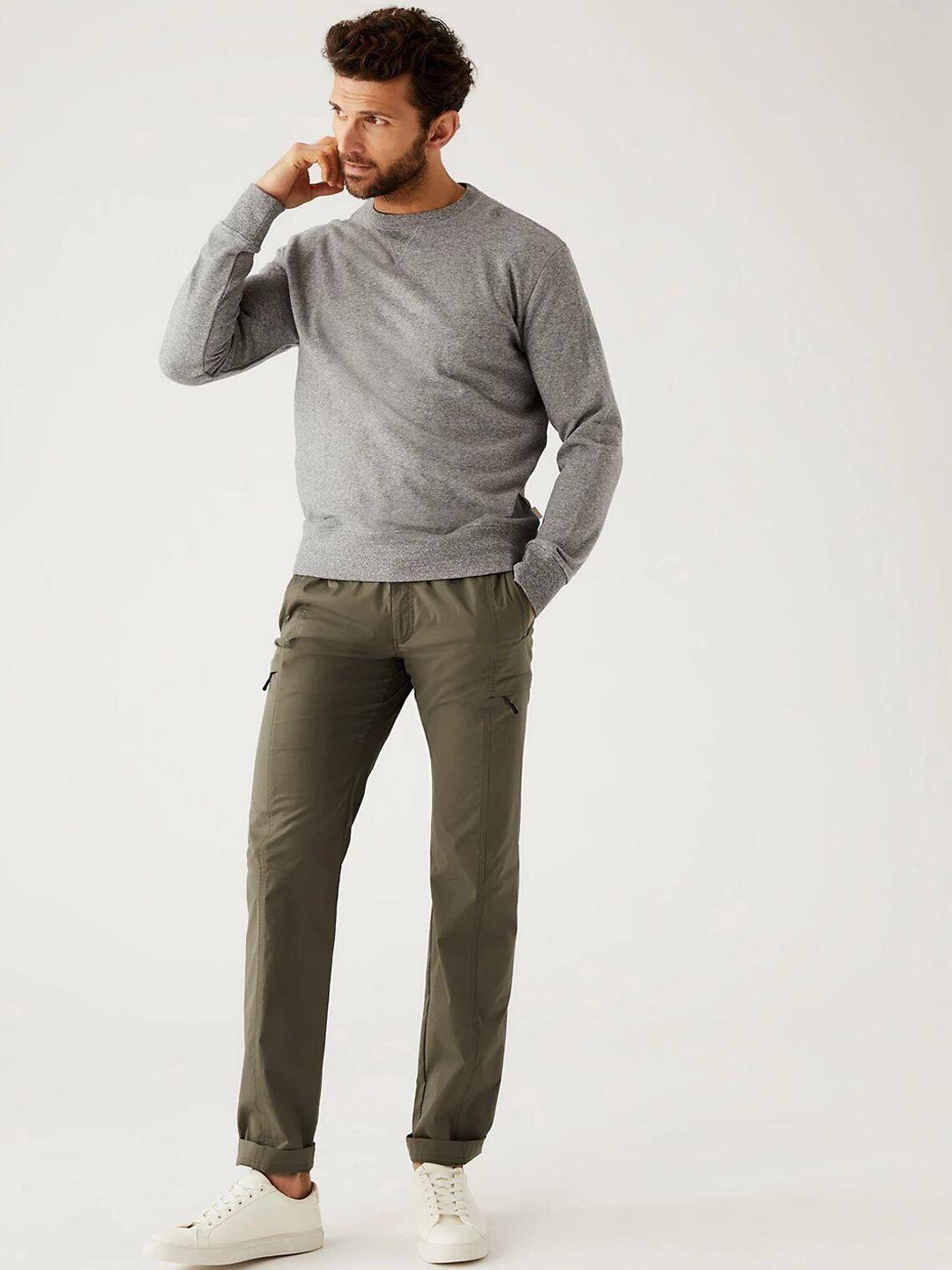 marks & spencer men mid-rise track pants with belt