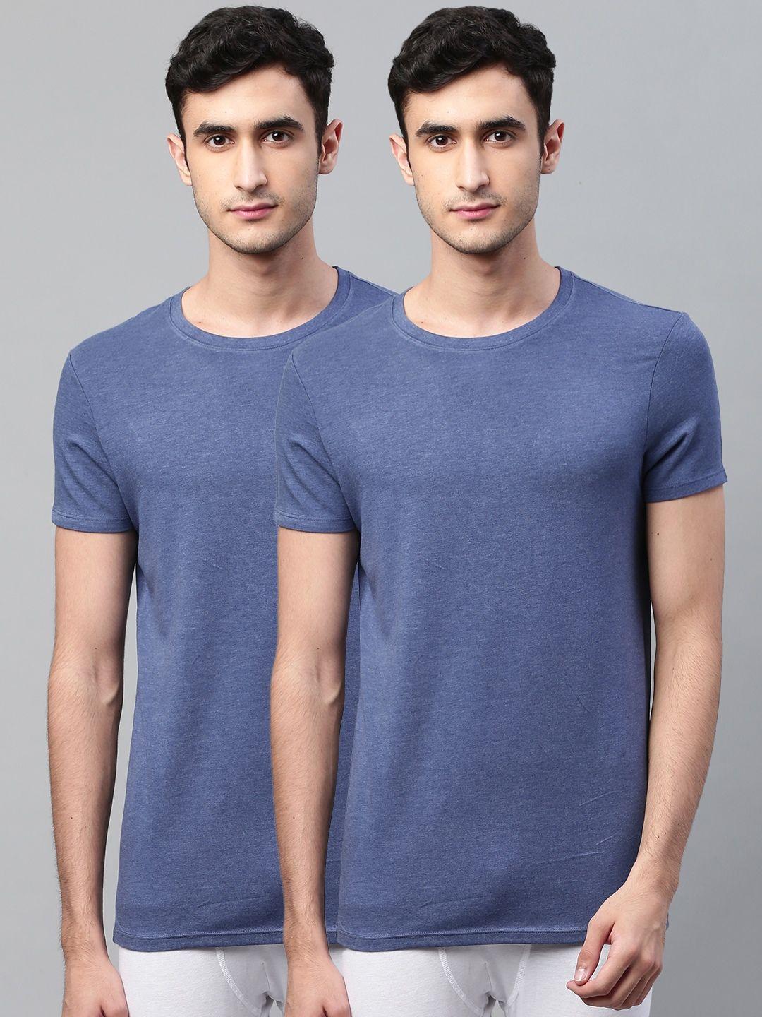 marks & spencer men pack of 2 blue solid thermal t-shirts