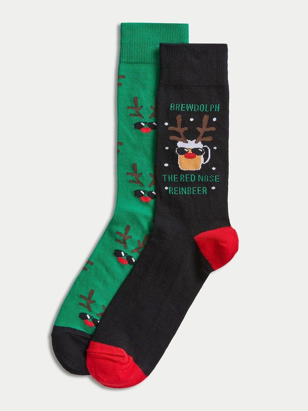 marks & spencer men pack of 2 brew rudolph patterned calf socks