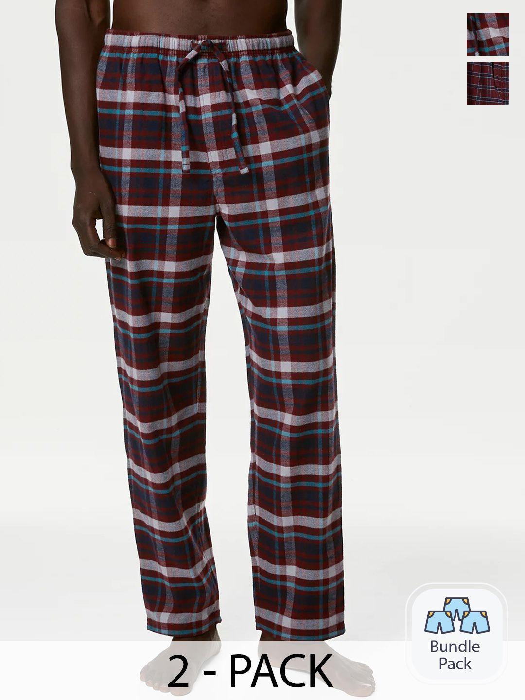 marks & spencer men pack of 2 checked pure-cotton lounge pants
