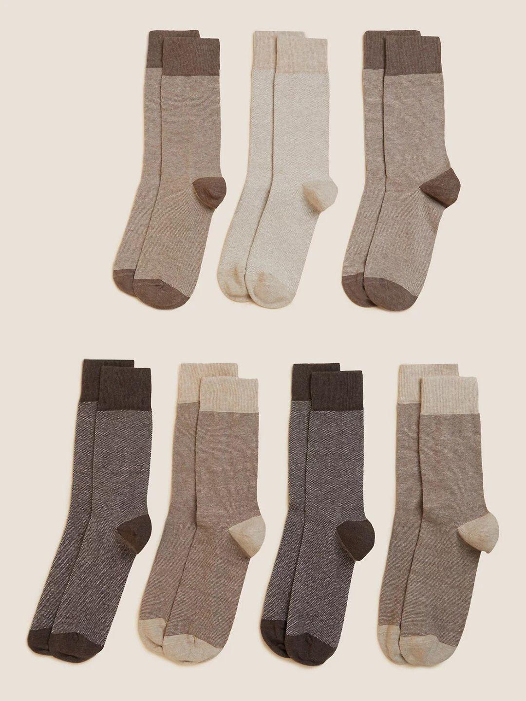 marks & spencer men pack of 7 colourblocked cotton calf-length ribbed socks