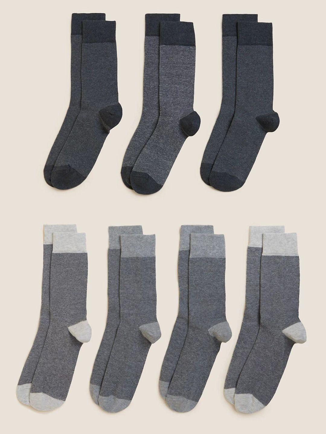 marks & spencer men pack of 7 patterned cotton calf-length socks