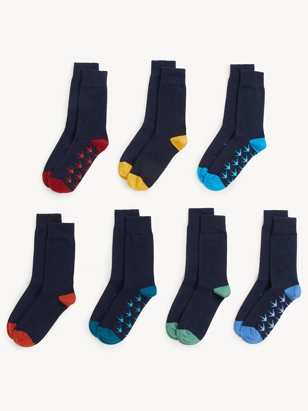 marks & spencer men pack of 7 patterned cotton calf-length socks