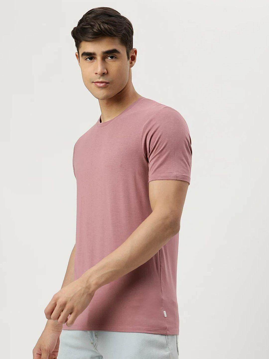 marks & spencer men solid mauve round neck cotton t-shirt