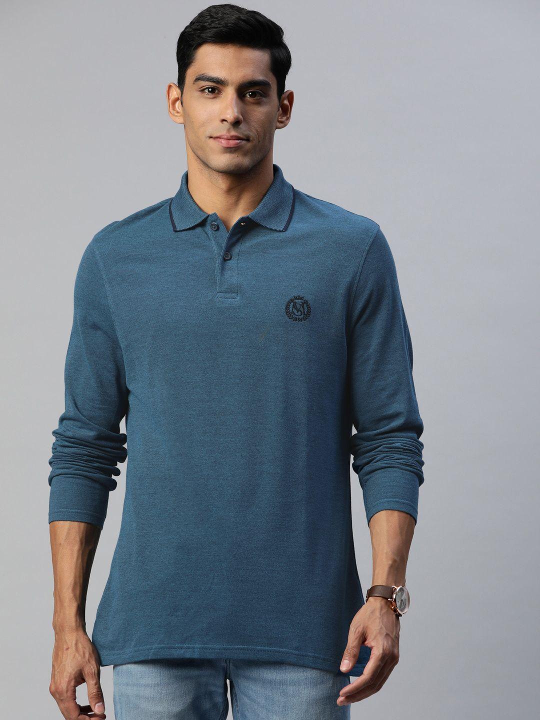 marks & spencer men teal blue pure cotton polo collar t-shirt