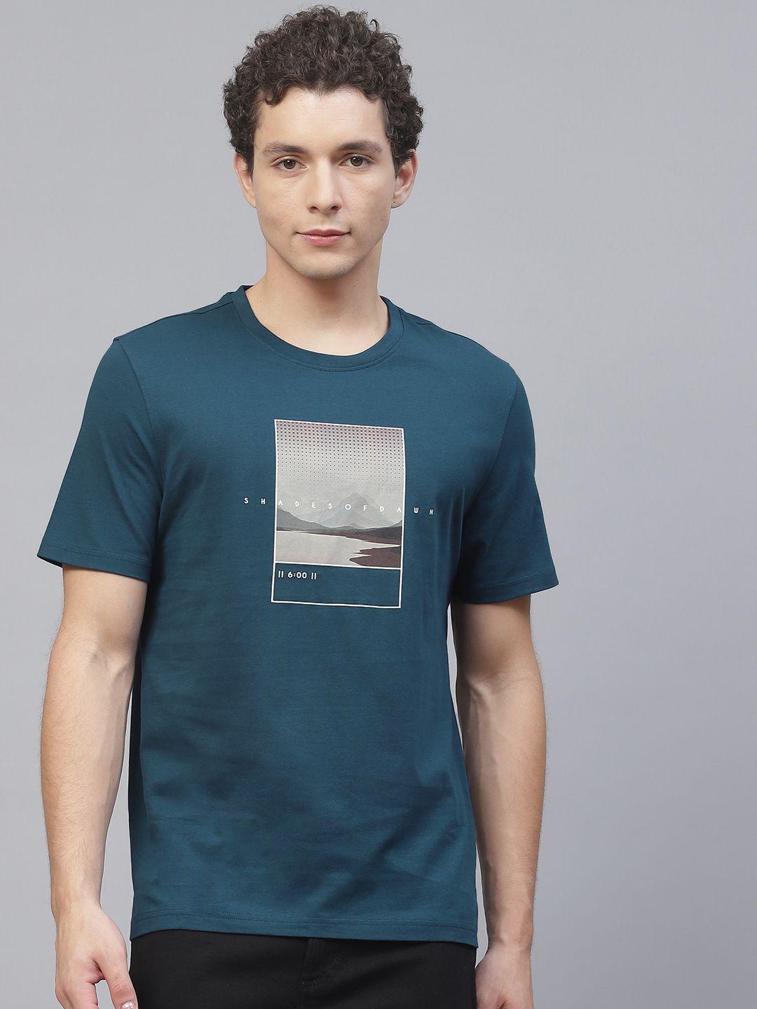 marks & spencer men teal green printed pure cotton t-shirt