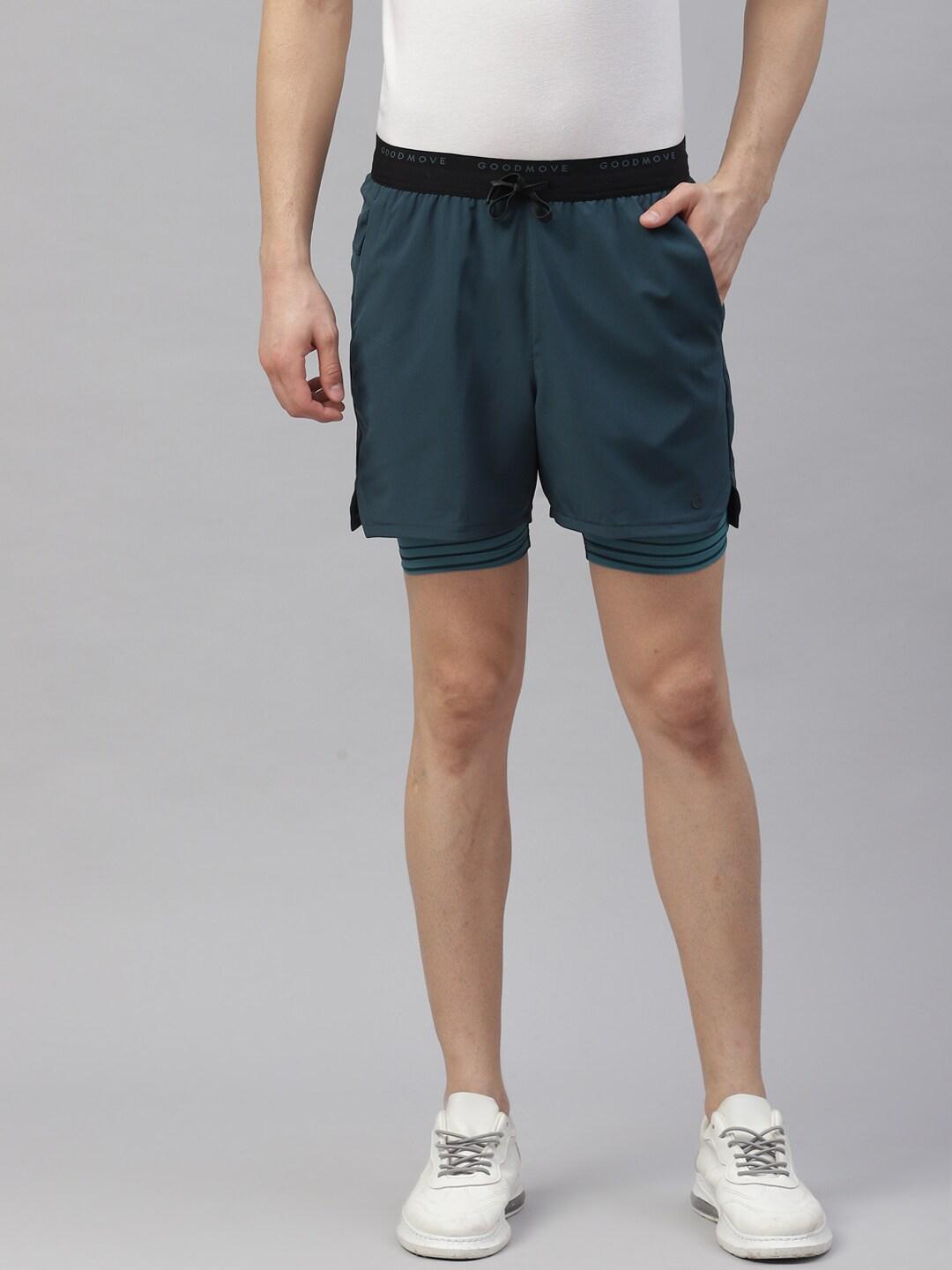 marks & spencer men teal green solid layered sports shorts