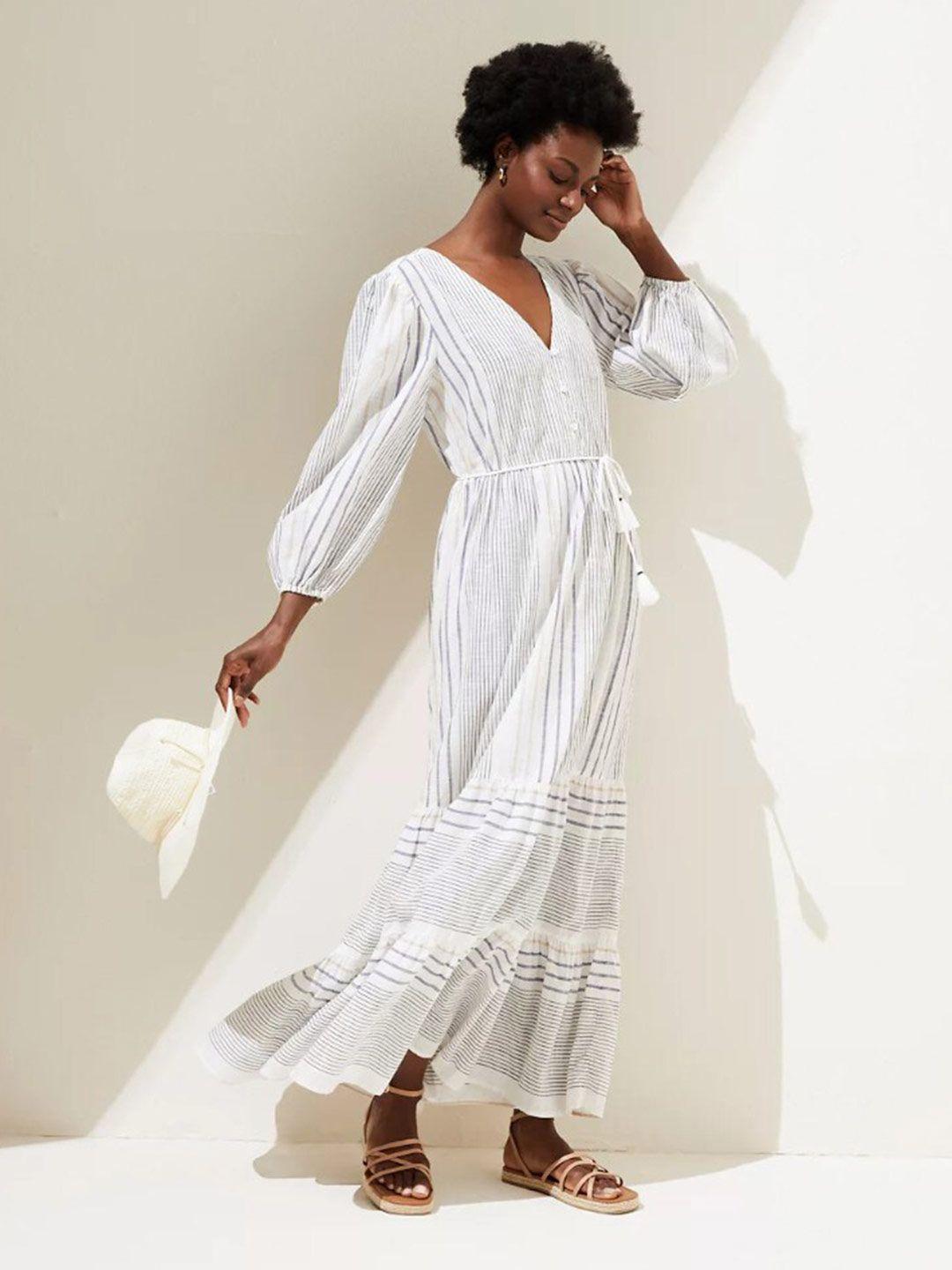 marks & spencer off white striped maxi dress