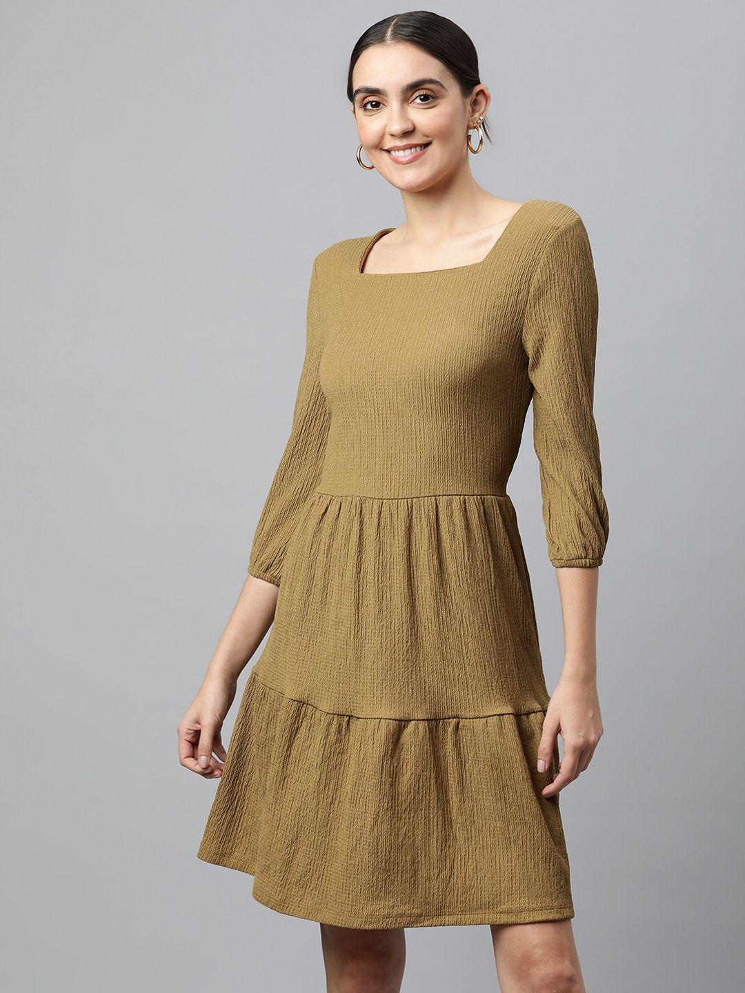 marks & spencer olive brown a-line tiered dress