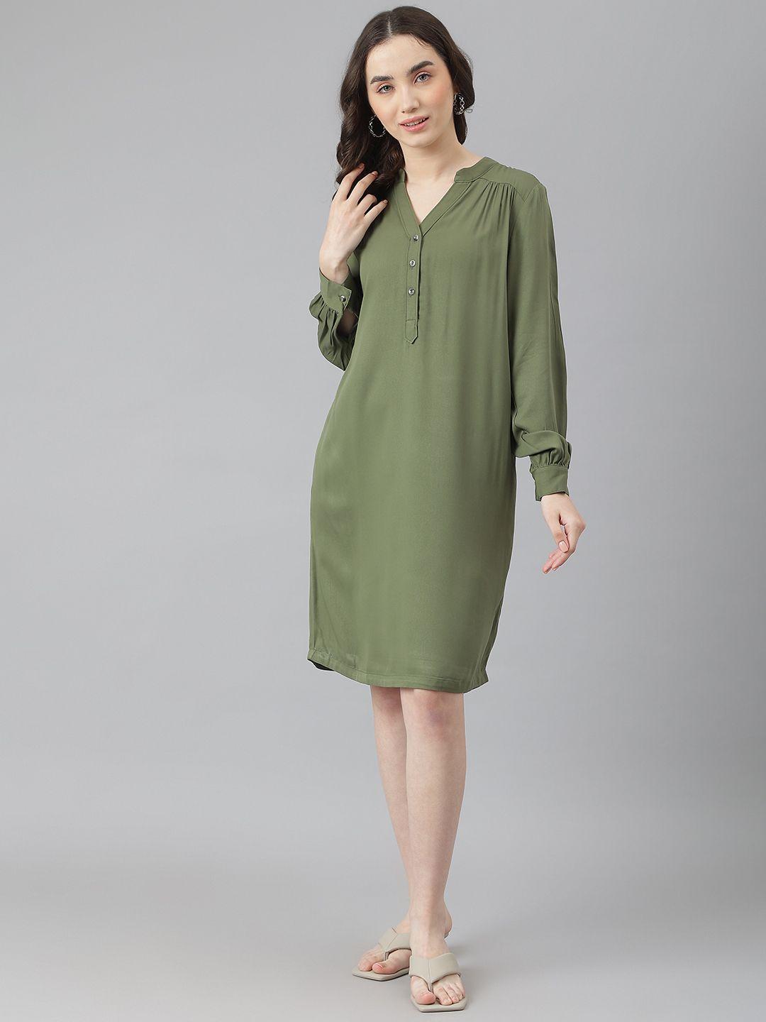 marks & spencer olive green v- neck sheath dress