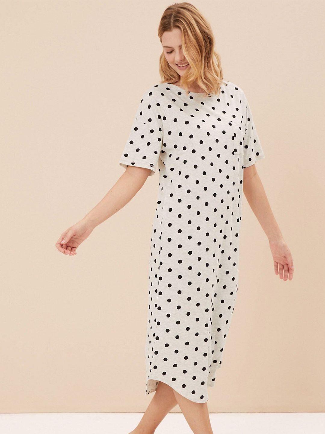 marks & spencer pack of 2 polka dots printed pure cotton t-shirt nightdress